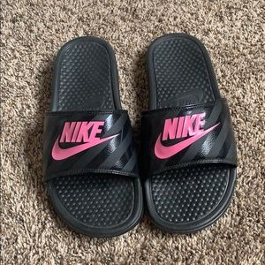 Nike Slides with Hot Pink Detailing